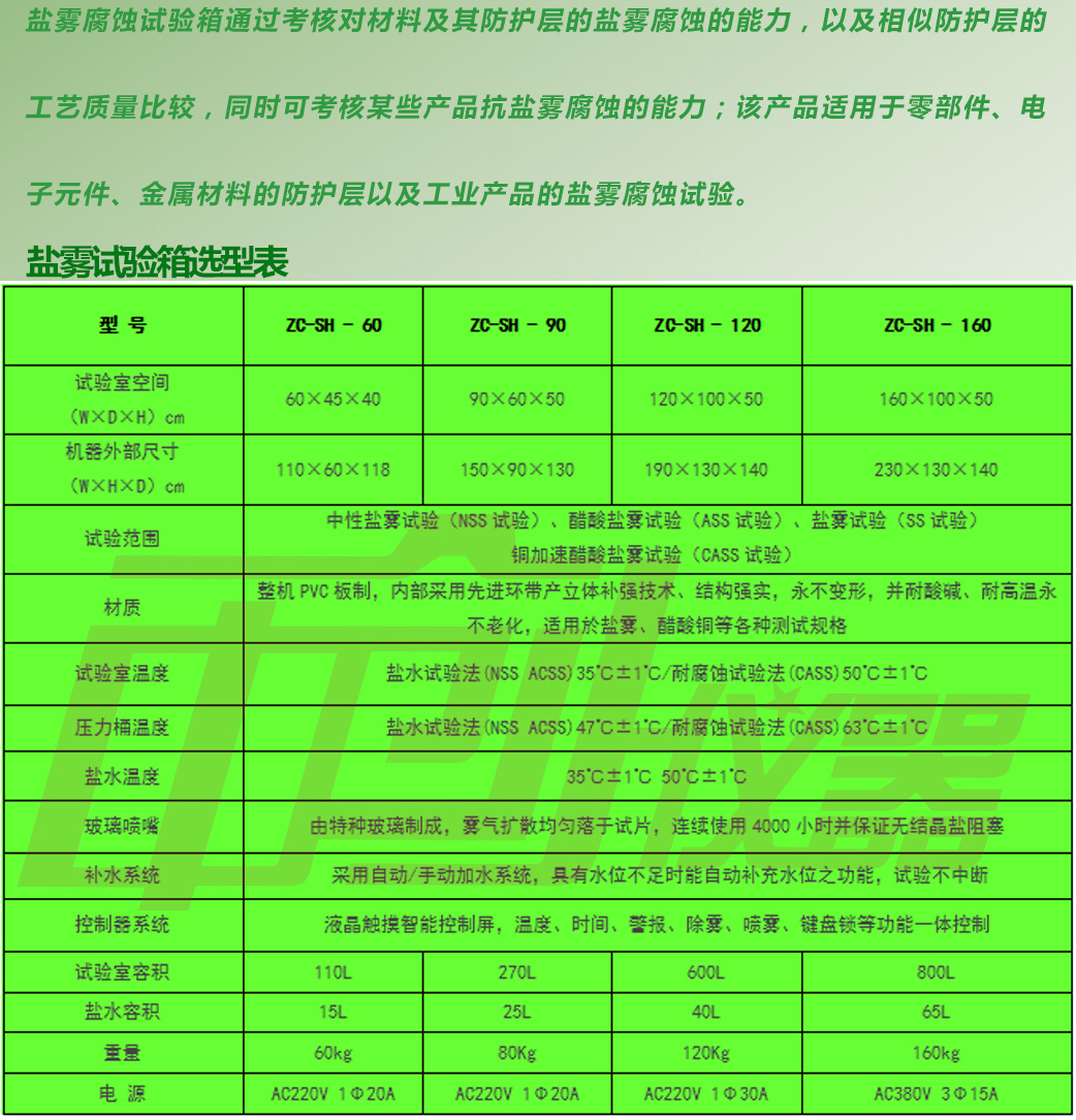 鹽霧試驗箱詳細選型表